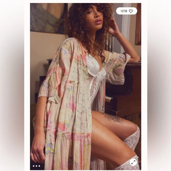 Free People In Full Swing Printed Vintage Rosette Tiered Robe Duster
